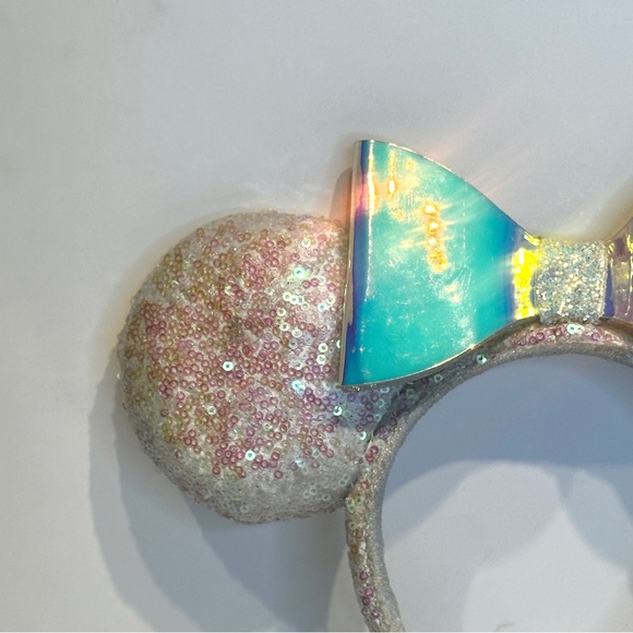 Disney Parks Iridescent Minnie Ears Sequins Bow Limited Glitter Rare Headband - Picture 3 of 12